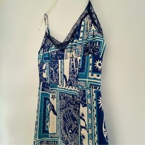 UO Audrey Lace Satin Midi Tank Dress Blue Tarot S